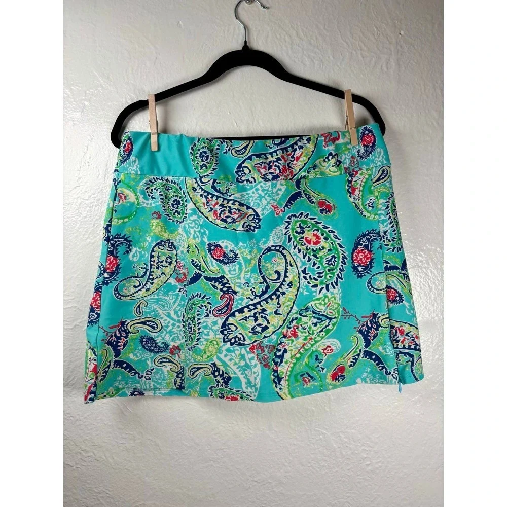 Aryeh Paisley Print Skort Aqua Paisley Sz L Tennis Pickleball Resort Beach - Picture 12 of 13